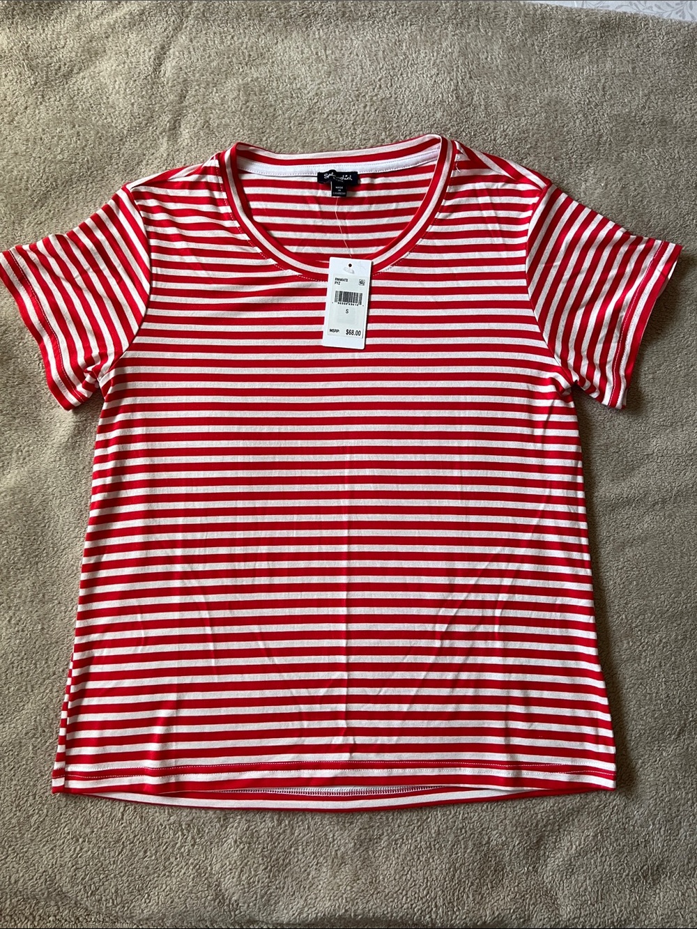 Women's Red & White Striped Crewneck Top
